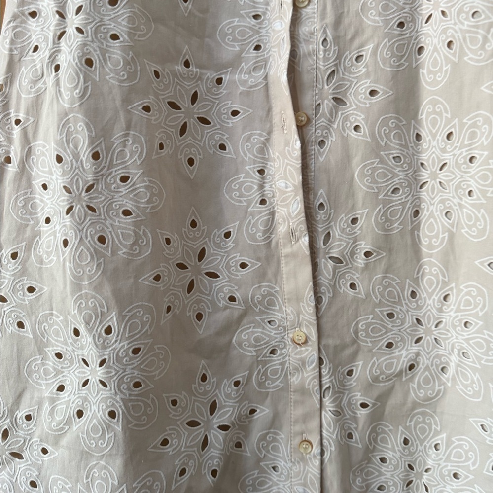 Zara beige EMBROIDERED CUTWORK SMOCK DRESS NWT - Picture 4 of 8